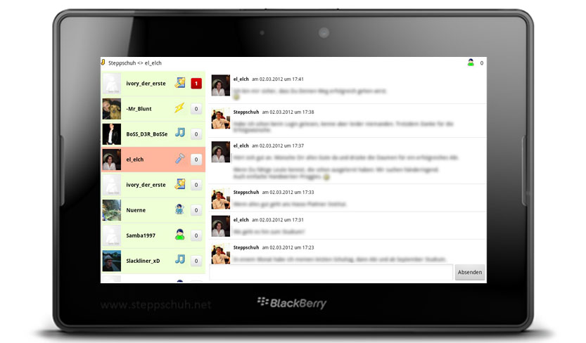 Jappy Mobile Messenger auf dem BlackBerry PlayBook